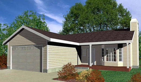 House front color elevation view for 122 One Level, 3 Bedroom, 2 Bath, 2 Car Garage, Covered Porch