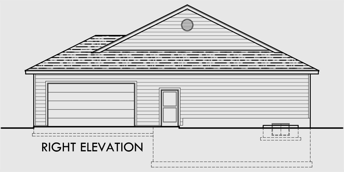 House rear elevation view for 10027 One level house plans, house plans with basements, side load garage house plans, wrap around porch house plans, country house plans, 10027