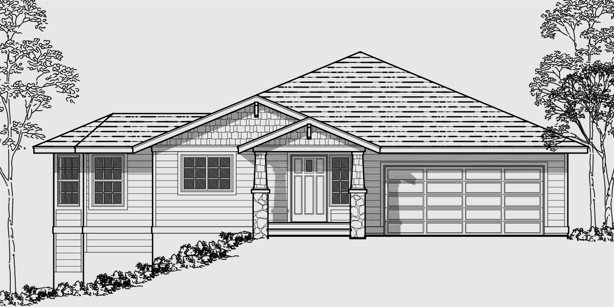 House front color elevation view for 10018 Side Sloping Lot House Plans, walkout basement house plans, 10018