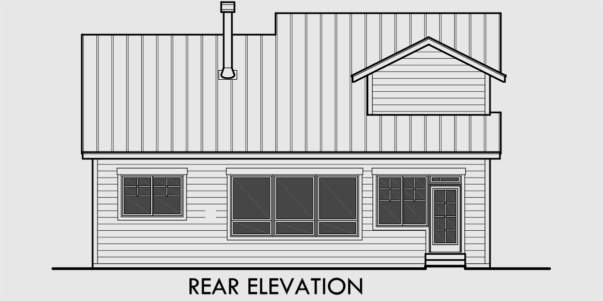 House front drawing elevation view for 10075 40 ft wide Narrow lot house plan w/ Master on the main floor.