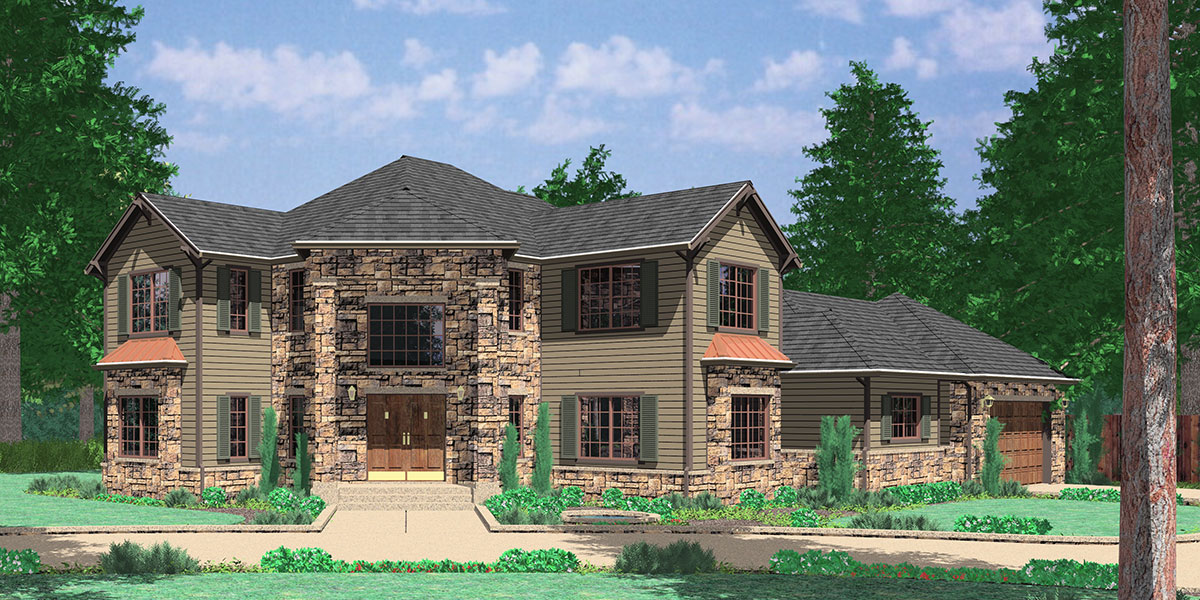 House front color elevation view for 10029 Grand Entrance Corner Lot House Plan, Master on the Main Floor 