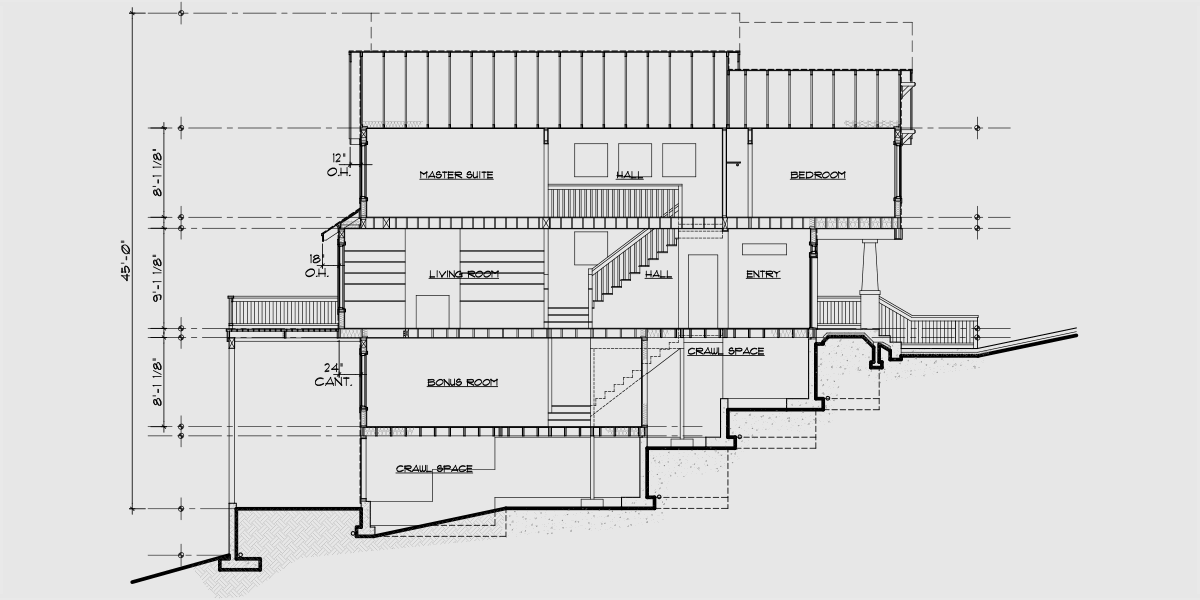 House rear elevation view for D-427 Craftsman duplex house plans, Luxury duplex house plans, duplex house plans with basement, D-427
