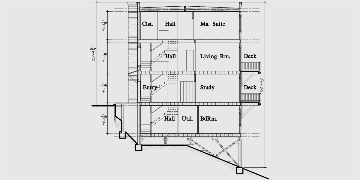House rear elevation view for D-489 Modern town house plans, duplex house plans, sloping lot  house plans, D-489