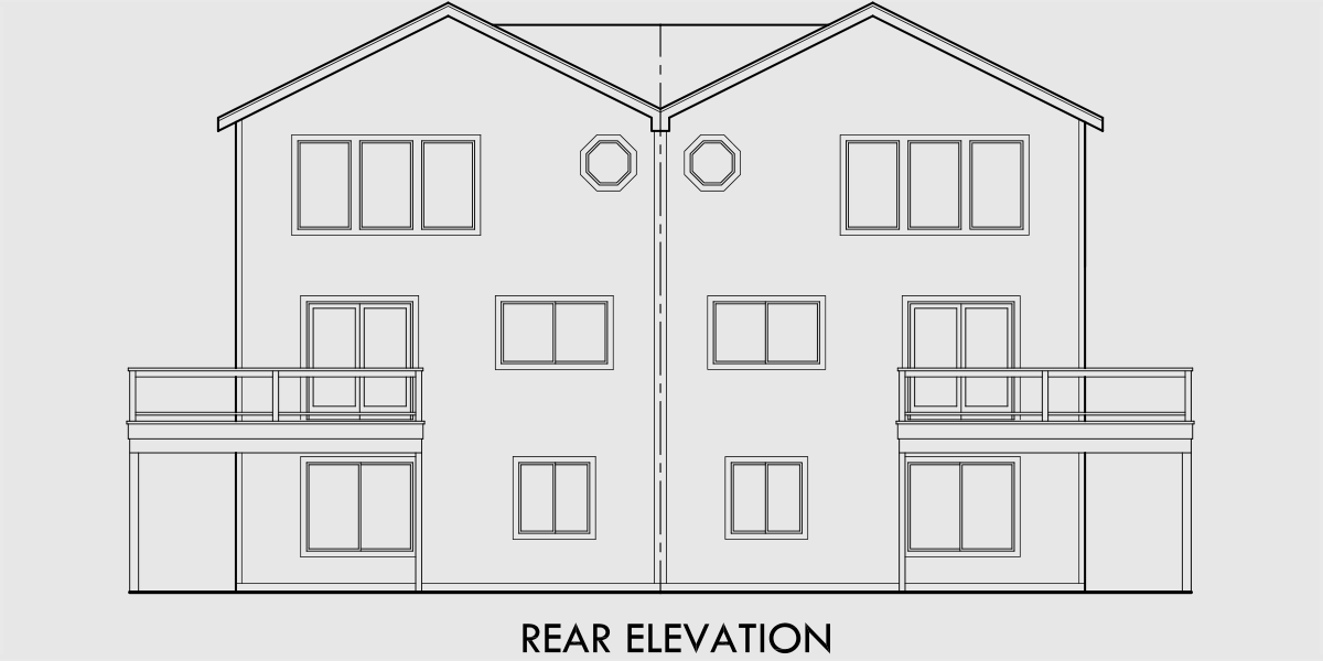 House front drawing elevation view for D-415 3 story townhouse plans, 4 bedroom duplex house plans, D-415