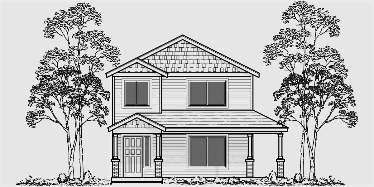 House front color elevation view for 10061 Two story house plans, narrow lot house plans, rear garage house plans, 4 bedroom house plans, 10061