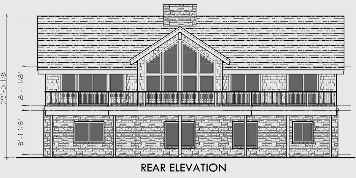 House front color elevation view for 10044 House plans with daylight basement, drive through portico, house plans with shop, basement rec room