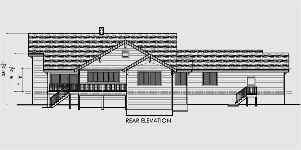 House front drawing elevation view for 10037 Ranch House Plan featuring Gable Roofs