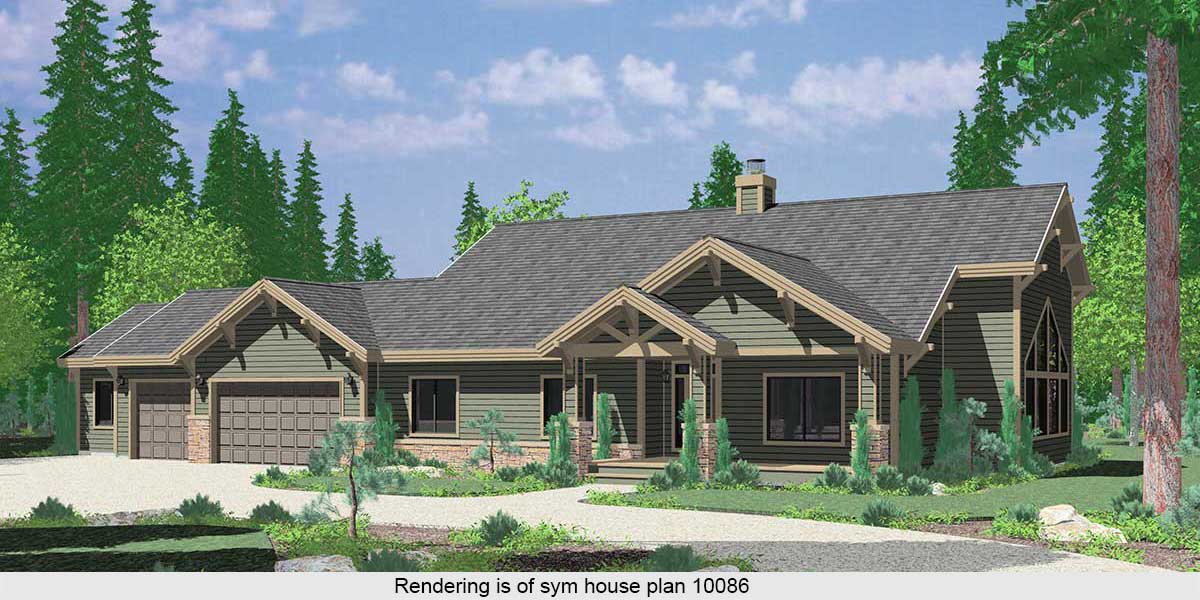 House front color elevation view for 10037 Ranch House Plan featuring Gable Roofs