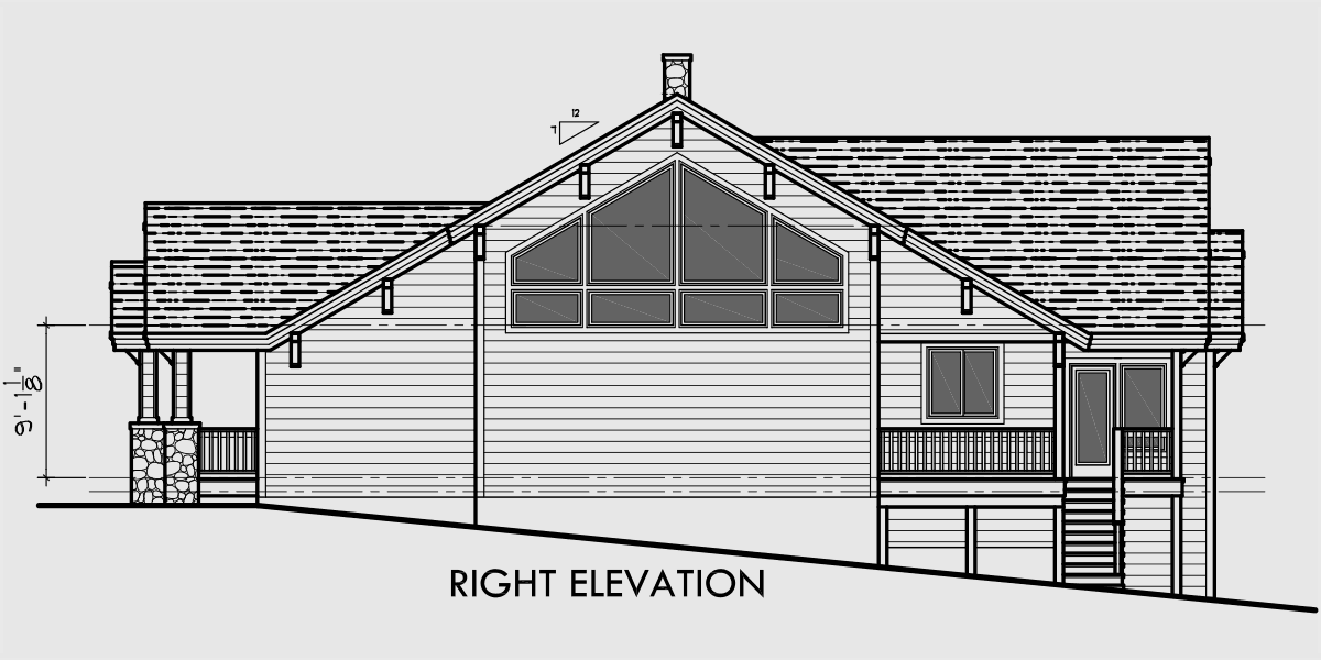 House rear elevation view for 10037 Ranch House Plan featuring Gable Roofs
