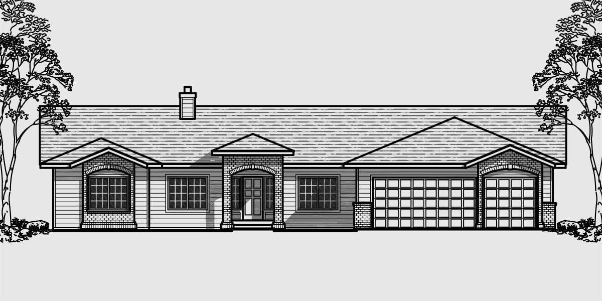 House front color elevation view for 10084 4 bedroom house plans, house plans with large master suite, 3 car garage house plans, 10084