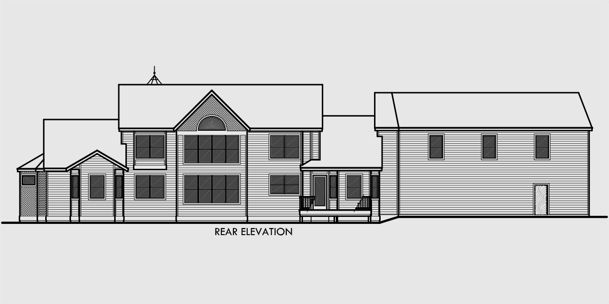 House side elevation view for 9989 Victorian house plans, luxury house plans, master bedroom on main floor, bonus room house plans, 9989