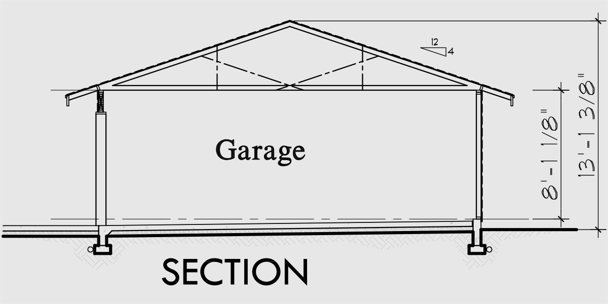 House rear elevation view for CGA-98 2 car garage plans, 20 ft wide x 24 ft deep garage plans, CGA-98
