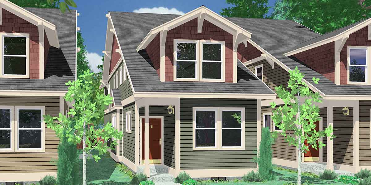 House front color elevation view for 10119 Narrow lot house plans, house plans with rear garage, 4 bedroom house plans, 15 ft wide house plans, 10119