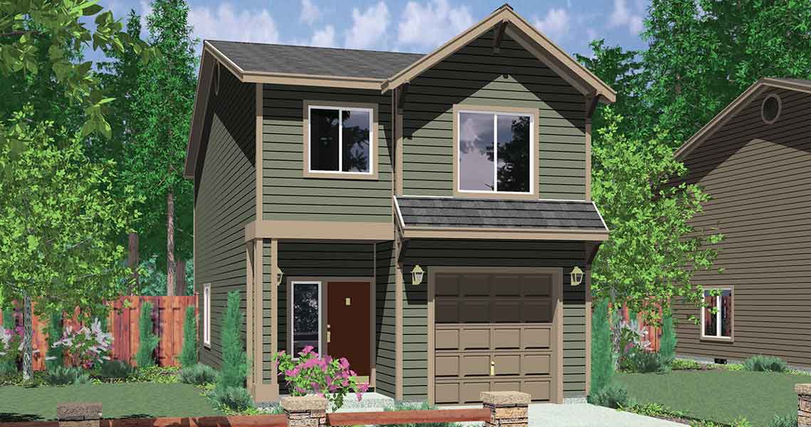 House front color elevation view for 10118 Narrow lot house plans, affordable small house plans, 4 bedroom house plans, 20 ft wide house plans, 10118