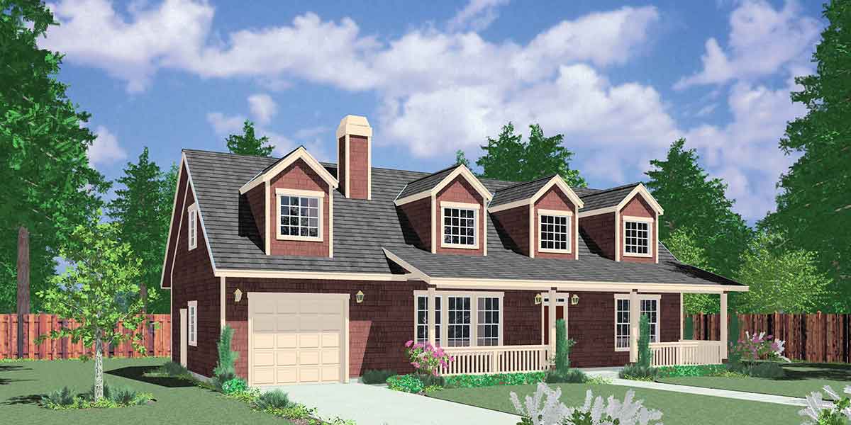 House front color elevation view for 10107 Farmhouse plans, 1.5 story house plans, county house plans, master on the main house plans, 10107
