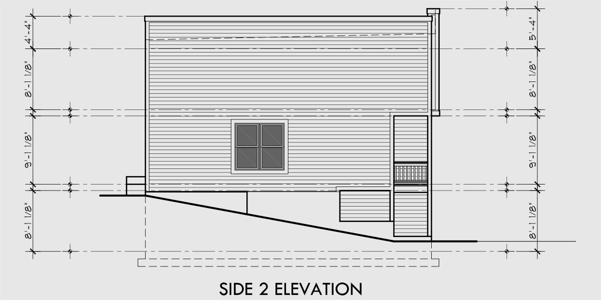House rear elevation view for FV-560 Modern style five unit row house larger managers unit
