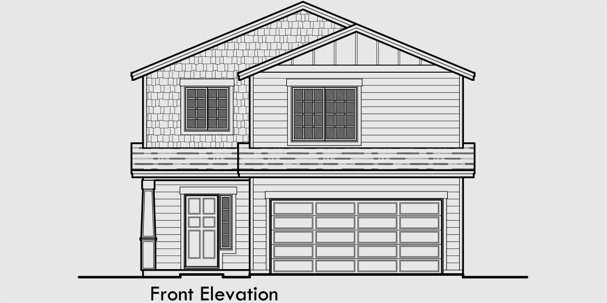 House front color elevation view for 10125 4 bedroom house plans, 30 wide house plans, narrow house plans, 2 level house plans, 10125
