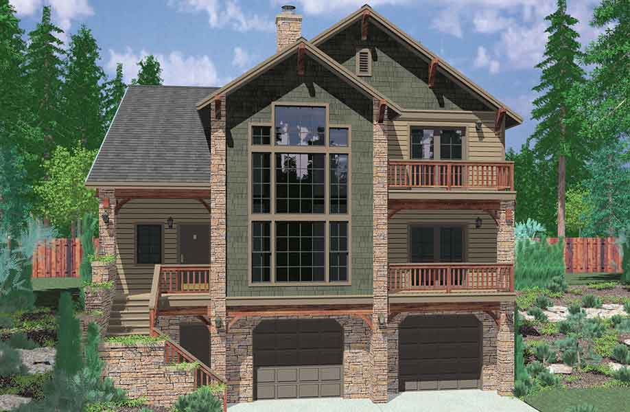 House front color elevation view for 10064 Luxury house plans, Portland house plans, 40 x 40 floor plans, 4 bedroom house plans, craftsman house plans, 10064