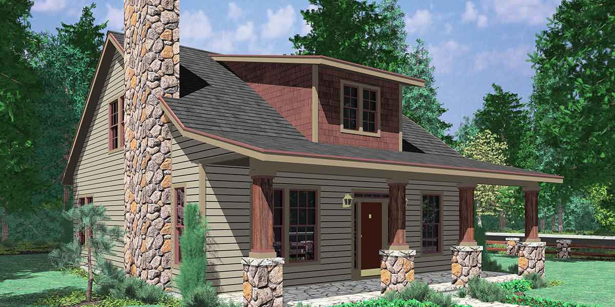House front color elevation view for 10128 Bungalow house plans, 1.5 story house plans, large kitchen island, house plans with front porch,3d house plans, 10128