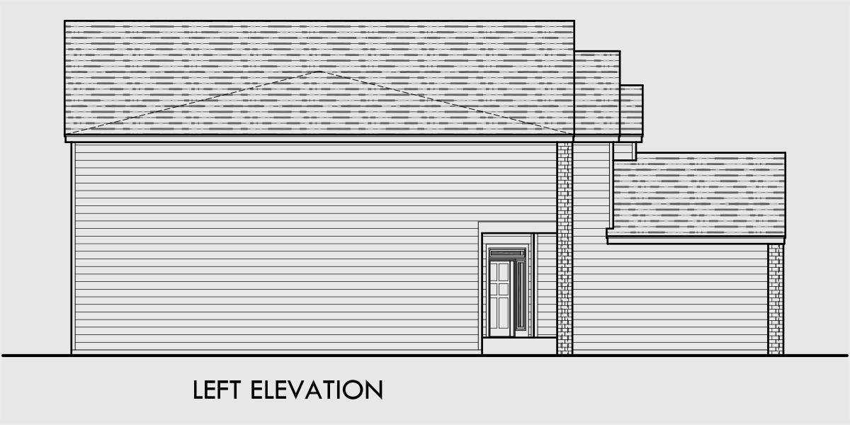 House rear elevation view for F-541 4 plex house plans, master bedroom on main, 4 unit townhouse plans, fourplex house plans