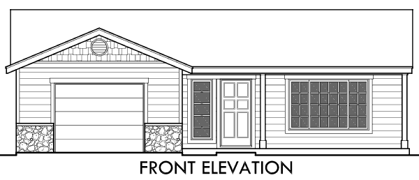 House front color elevation view for 10140 ADU Small House Plan 2 Bedroom, 2 Bathroom, 1 Car Garage