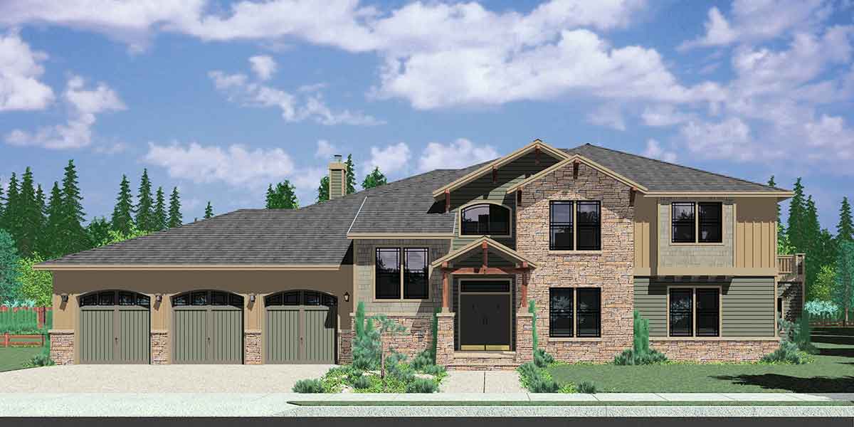 House front color elevation view for 10113 Luxury House Plans, Craftsman house plans, 4 bedroom house plans
