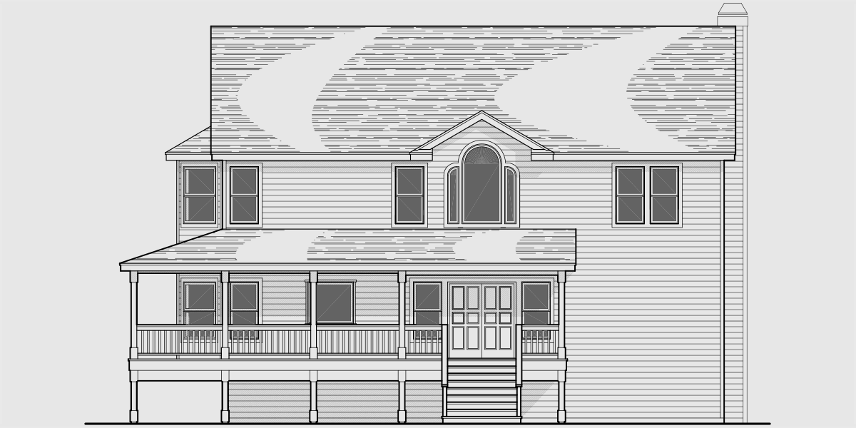 House front color elevation view for 9924 5 bedroom house plans, farm house plans, house plans with 2 car garage, house plans with wrap around porch, house plans with basement, 9924