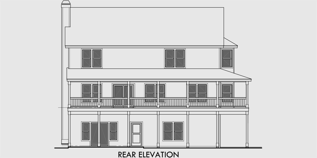 House front drawing elevation view for 9924 5 bedroom house plans, farm house plans, house plans with 2 car garage, house plans with wrap around porch, house plans with basement, 9924