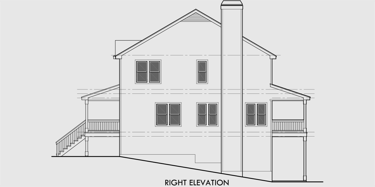 House rear elevation view for 9924 5 bedroom house plans, farm house plans, house plans with 2 car garage, house plans with wrap around porch, house plans with basement, 9924