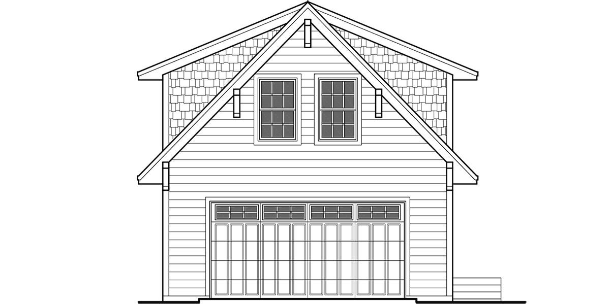 House side elevation view for 10129 garage apartment carriage House Plans ADU 