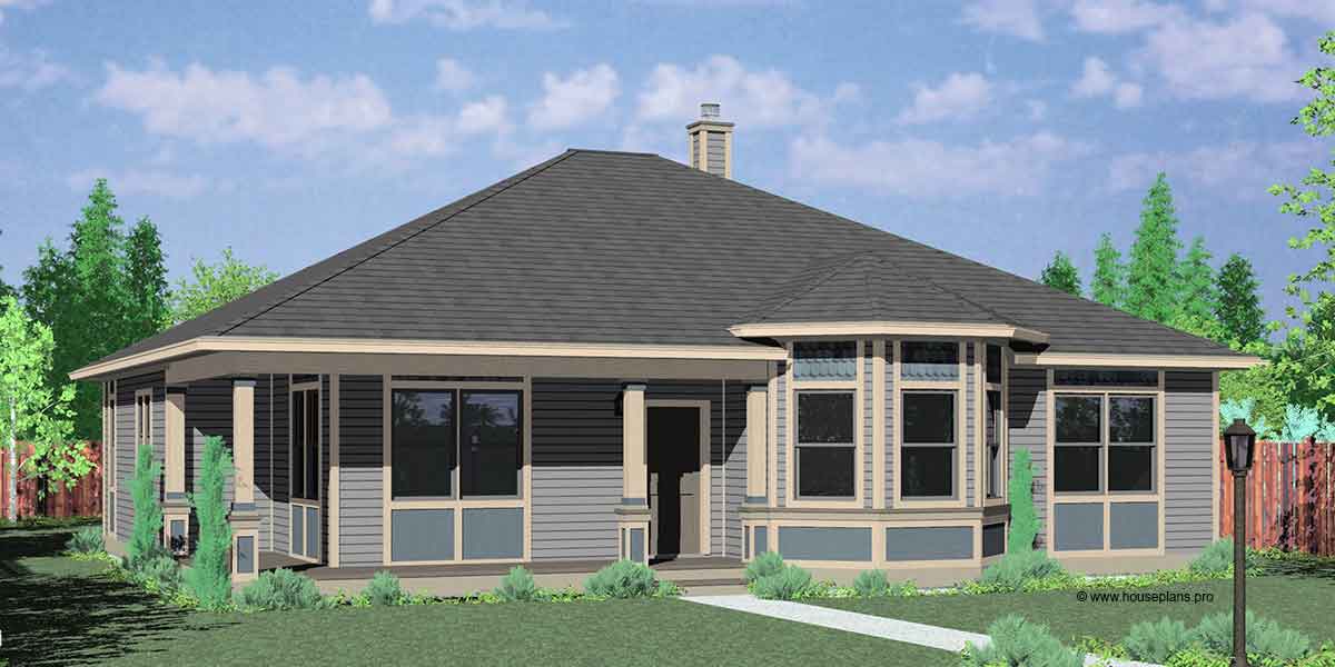 House front color elevation view for 10153 Victorian house plans, one story house plans, house plans, house plans with wrap around porch, Portland house plans, 10153