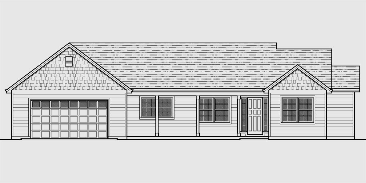 House front color elevation view for 10162 Single level house plans, one story house plans, great room house plans, split bedroom house plans, 10162