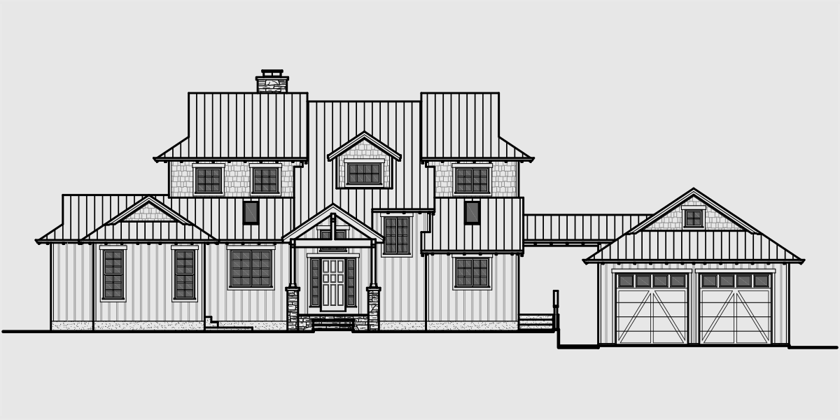 House front drawing elevation view for 10148 Custom house plans, 2 story house plans, master on main floor, bonus room house plans, 10148