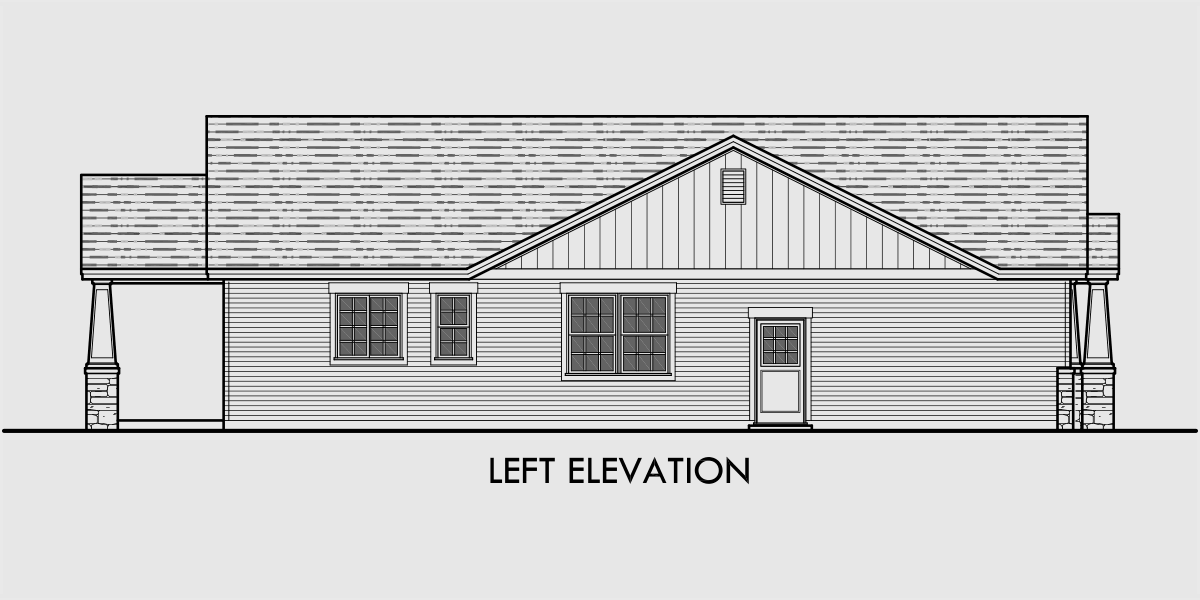 House rear elevation view for 10173 Portland Oregon house plans, one story house plans, great room house plans, 4 bedroom house plans, storage over garage, 10173