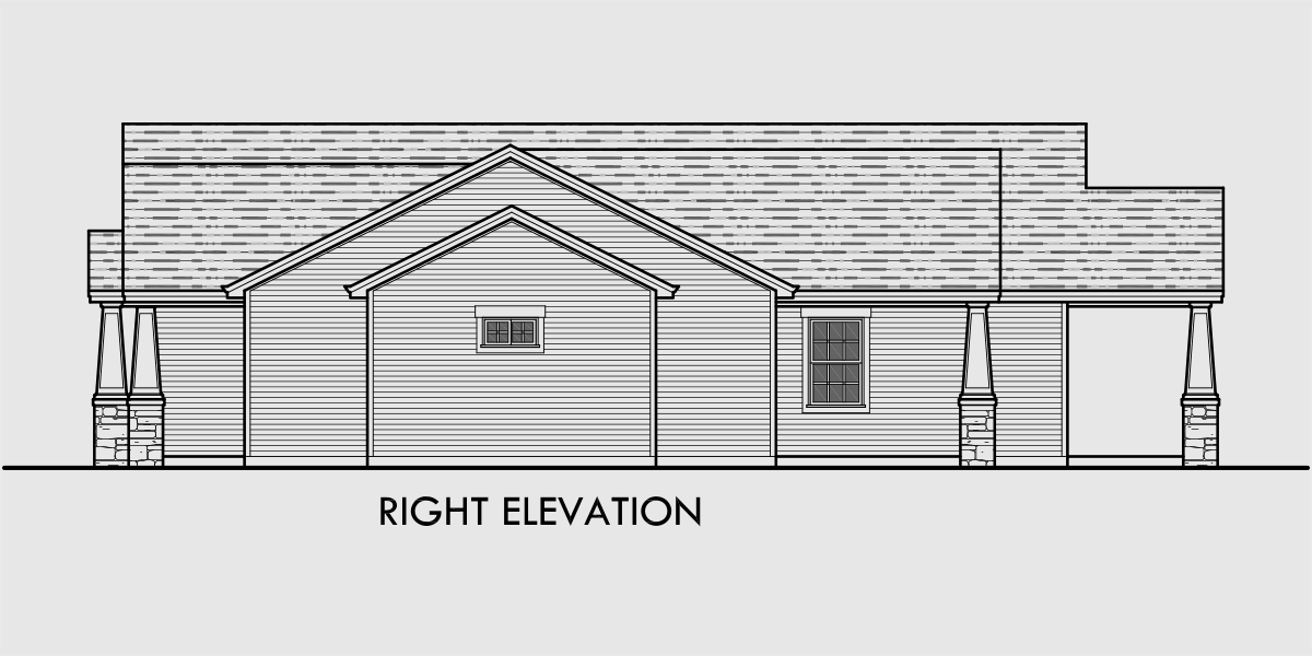 House rear elevation view for 10173 Portland Oregon house plans, one story house plans, great room house plans, 4 bedroom house plans, storage over garage, 10173