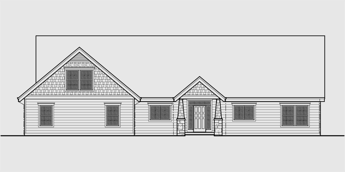 House front color elevation view for 10164-fb One story house plans, house plans with bonus room, house plans with safe room, house plans with storm shelter 10164-fb