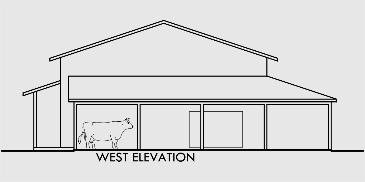 House rear elevation view for CGA-114 Agriculture building plans, hay storage building plans, large shop plans