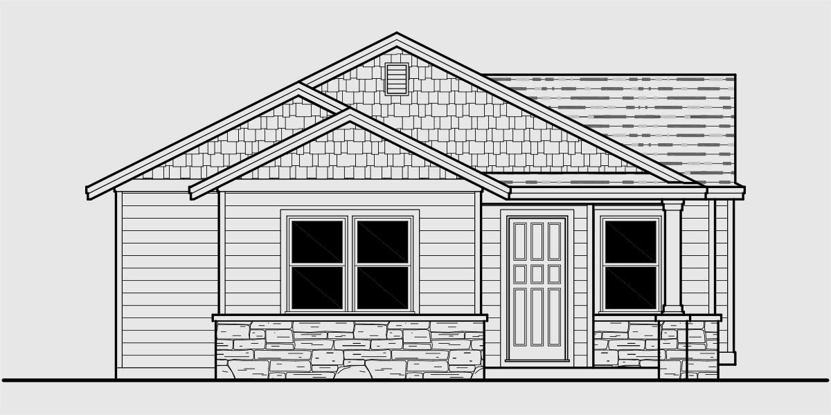 House front drawing elevation view for 10174 Cost efficient house plans, empty nester house plans, house plans for seniors, one story house plans, single level house plans, 10174