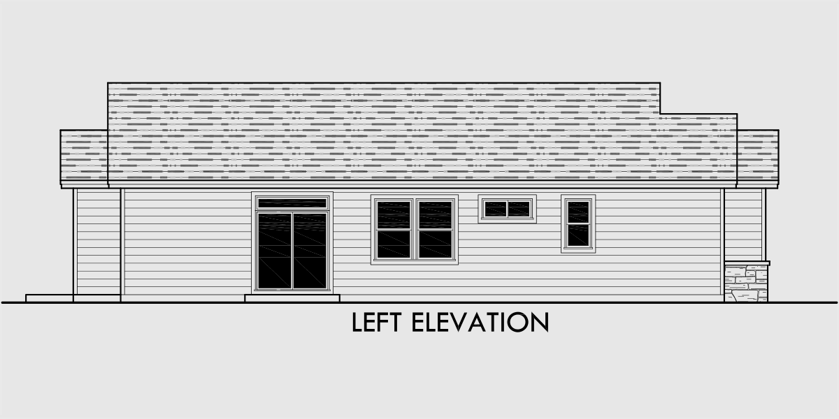 House rear elevation view for 10174 Cost efficient house plans, empty nester house plans, house plans for seniors, one story house plans, single level house plans, 10174