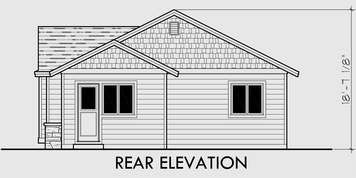 House rear elevation view for 10174 Cost efficient house plans, empty nester house plans, house plans for seniors, one story house plans, single level house plans, 10174