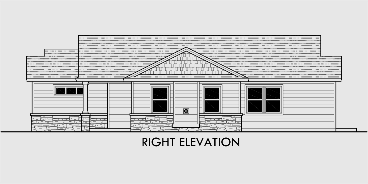 House side elevation view for 10174 Cost efficient house plans, empty nester house plans, house plans for seniors, one story house plans, single level house plans, 10174