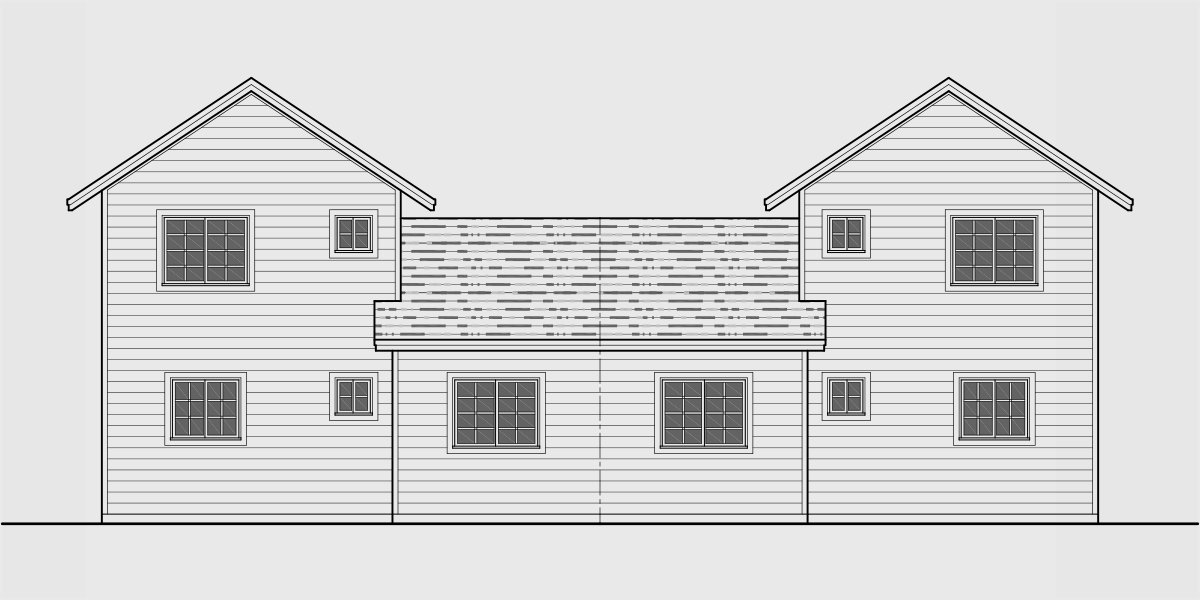 House rear elevation view for D-603 Duplex House Plan With First Floor Master Bedroom