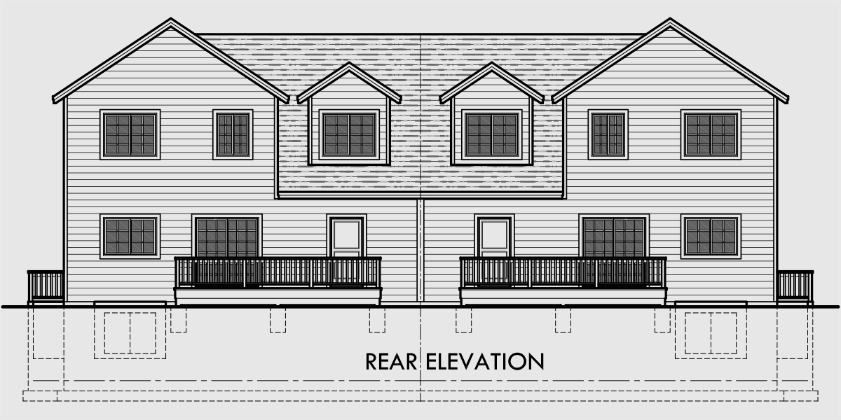 House side elevation view for D-609 Craftsman luxury, duplex house plans, with basement, and shop, D-609