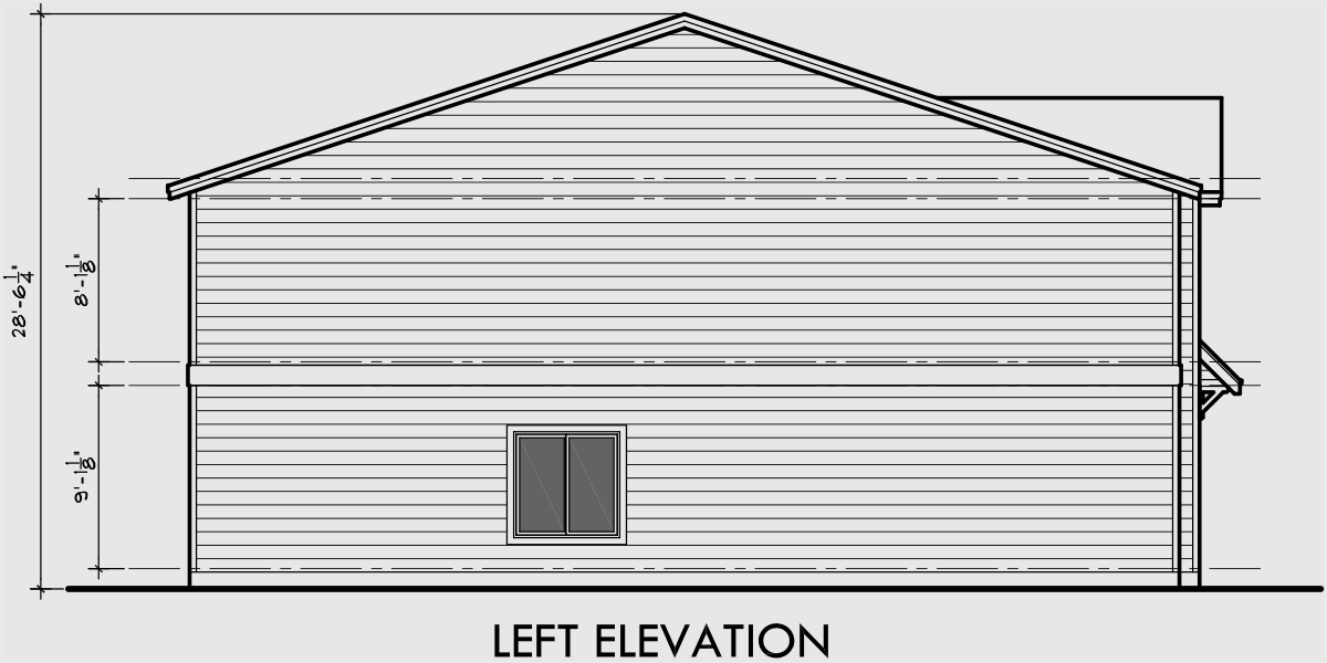 House side elevation view for FV-575 5 plex narrow townhouse, 20 ft wide row house plans FV-575