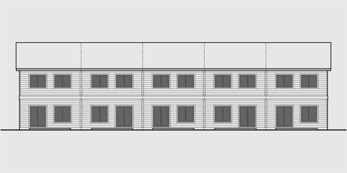 House front drawing elevation view for FV-575 5 plex narrow townhouse, 20 ft wide row house plans FV-575