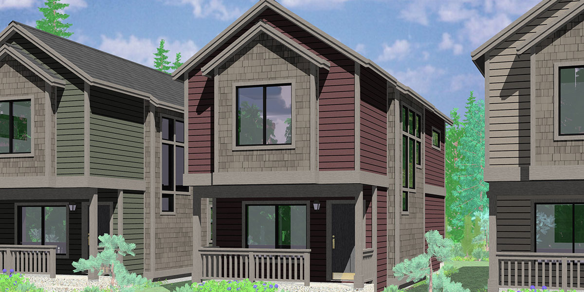 House front color elevation view for 10188 Skinny single family house with a narrow 15 ft. wide foundation