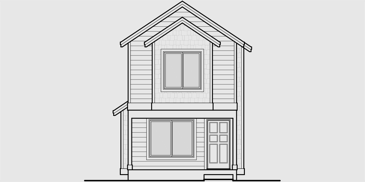 House front drawing elevation view for 10188 Skinny single family house with a narrow 15 ft. wide foundation