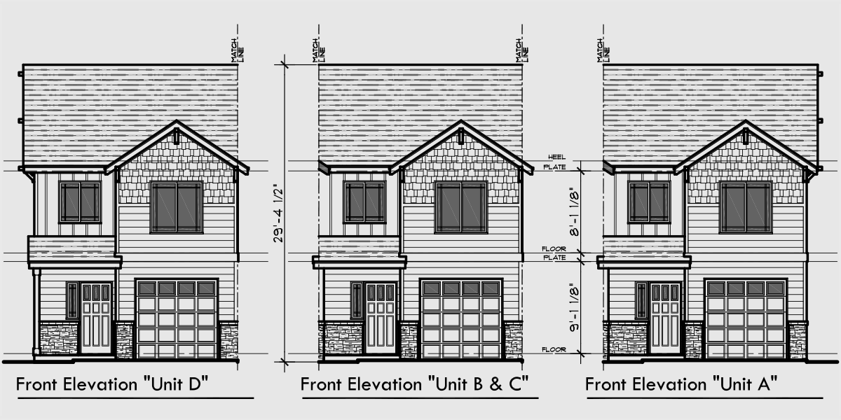 House front drawing elevation view for SV-739 Seven Plex house plan SV-739