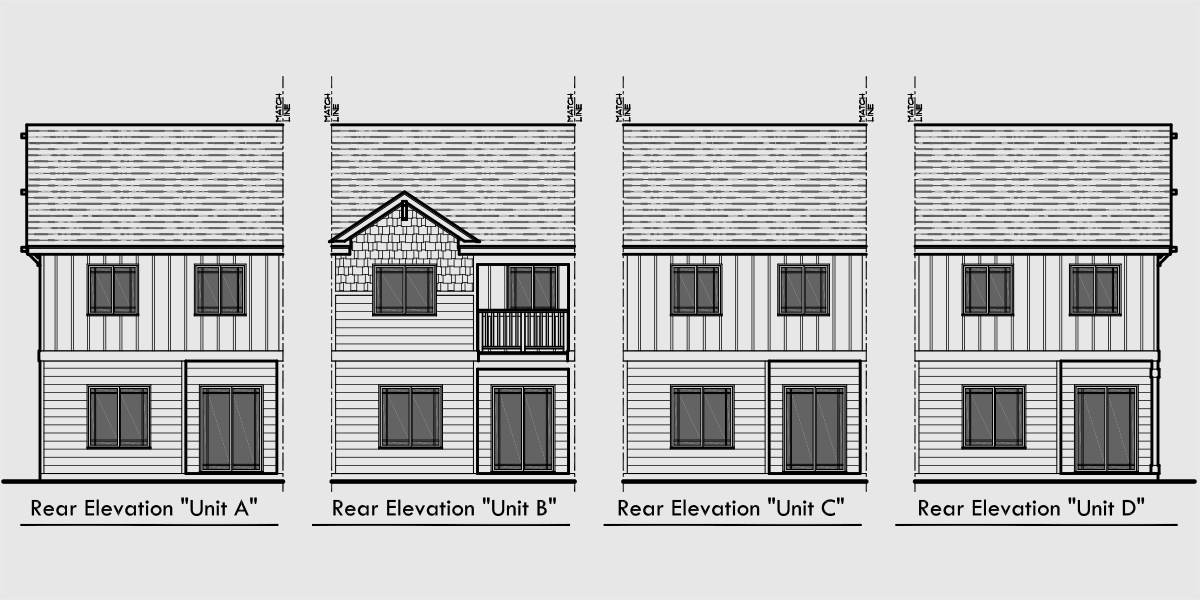 House side elevation view for SV-739 Seven Plex house plan SV-739