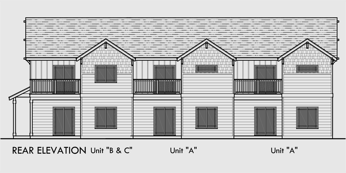 House front drawing elevation view for FV-579 Townhouse plan with cabana room, gym, office FV-579